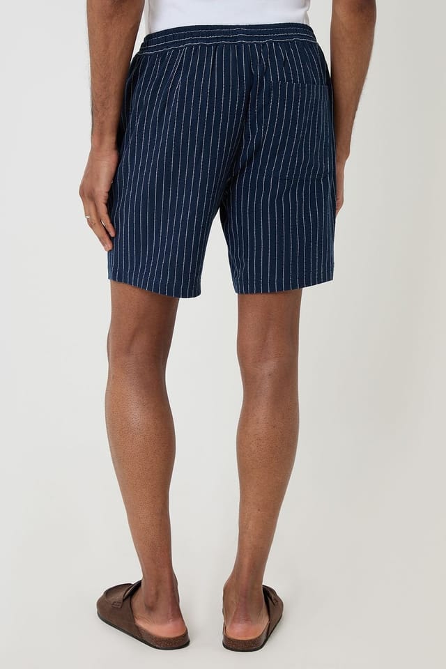 Threadbare Threadbare Men's Shorter Length Stripe Cotton Shorts in Navy - 2