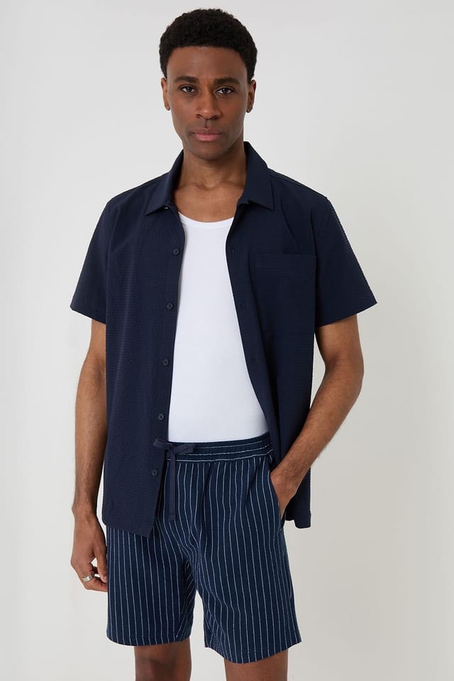 Threadbare Threadbare Men's Shorter Length Stripe Cotton Shorts in Navy - 3