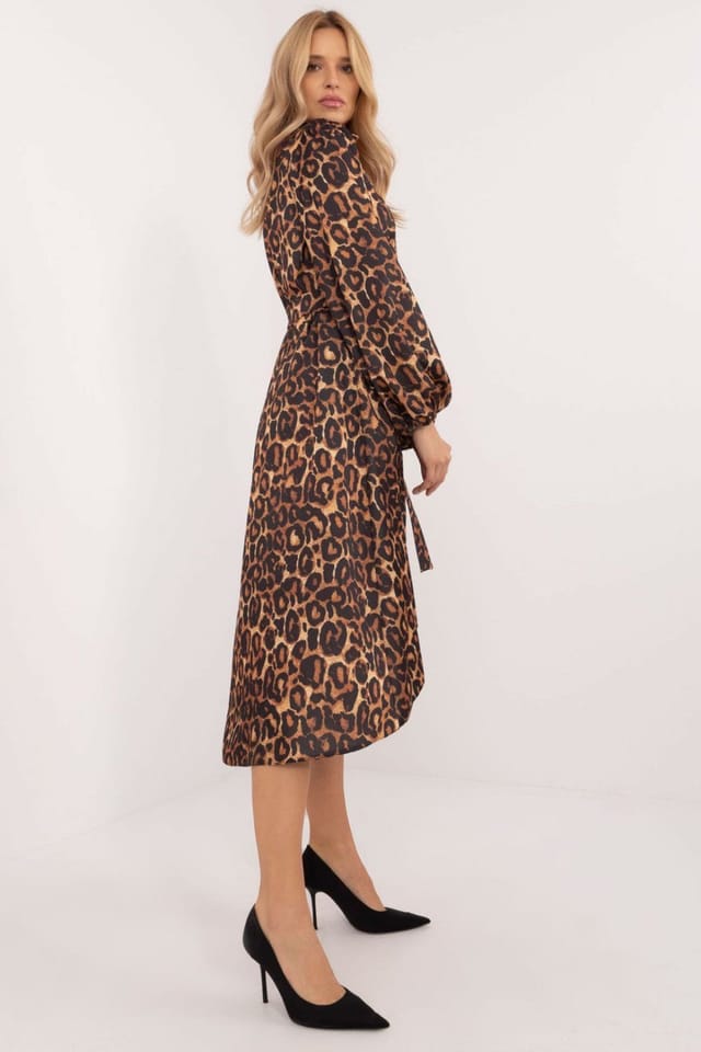 Love Lace Love Lace Women's Midi Shirt Dress with Animal Print Belt in Brown - 2