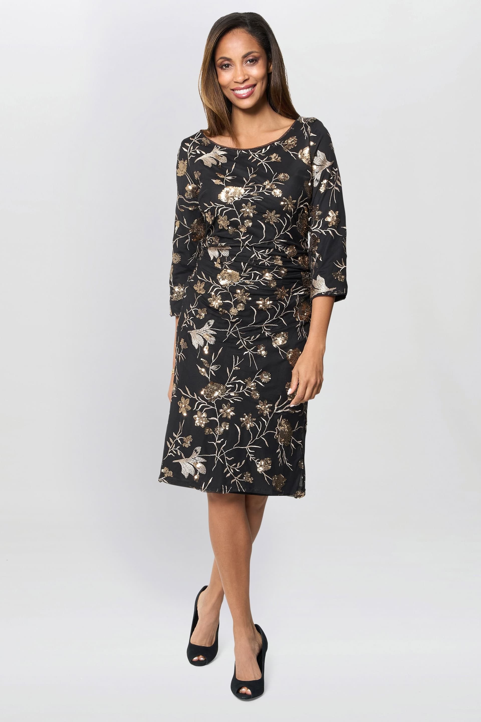 Gina Bacconi Gina Bacconi Women's Sue Sequin Embroidered Dress in Black