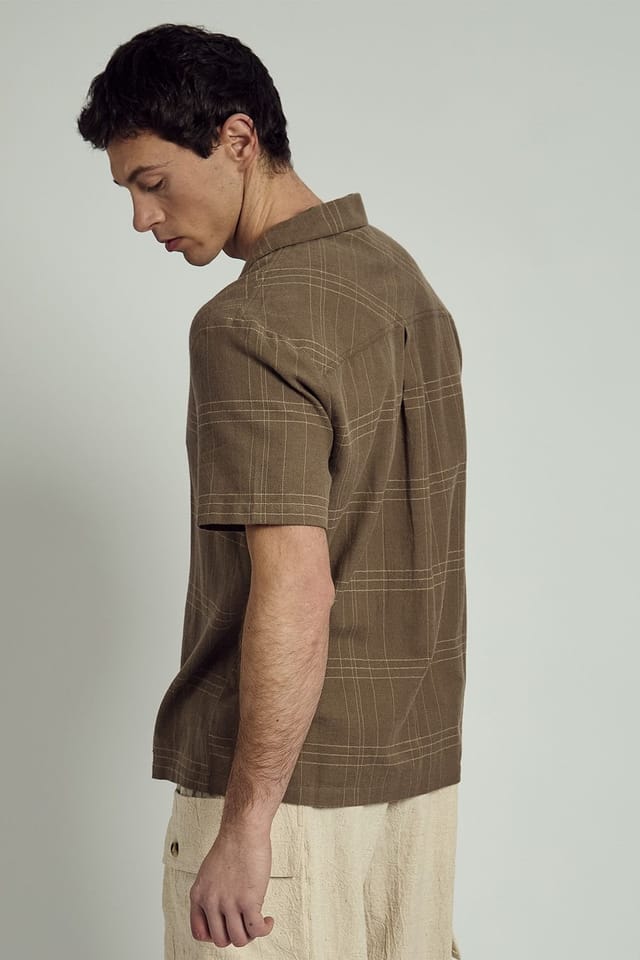 Native Youth Native Youth Men's Cotton Short Sleeve Check Revere Collar Shirt in Brown - 2