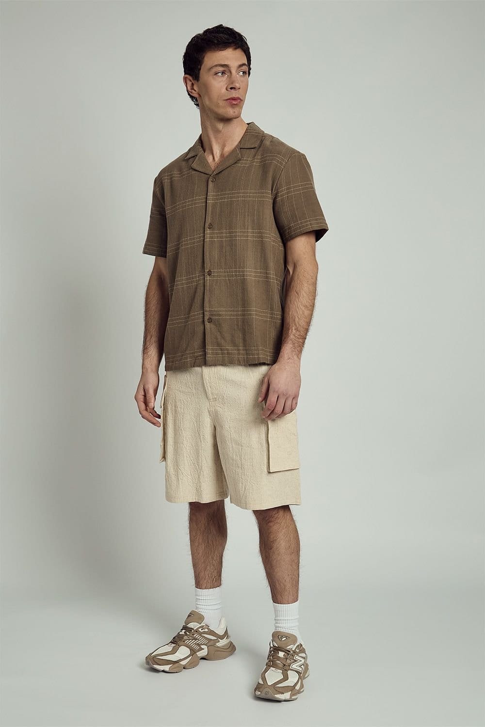 Native Youth Native Youth Men's Cotton Short Sleeve Check Revere Collar Shirt in Brown - 4