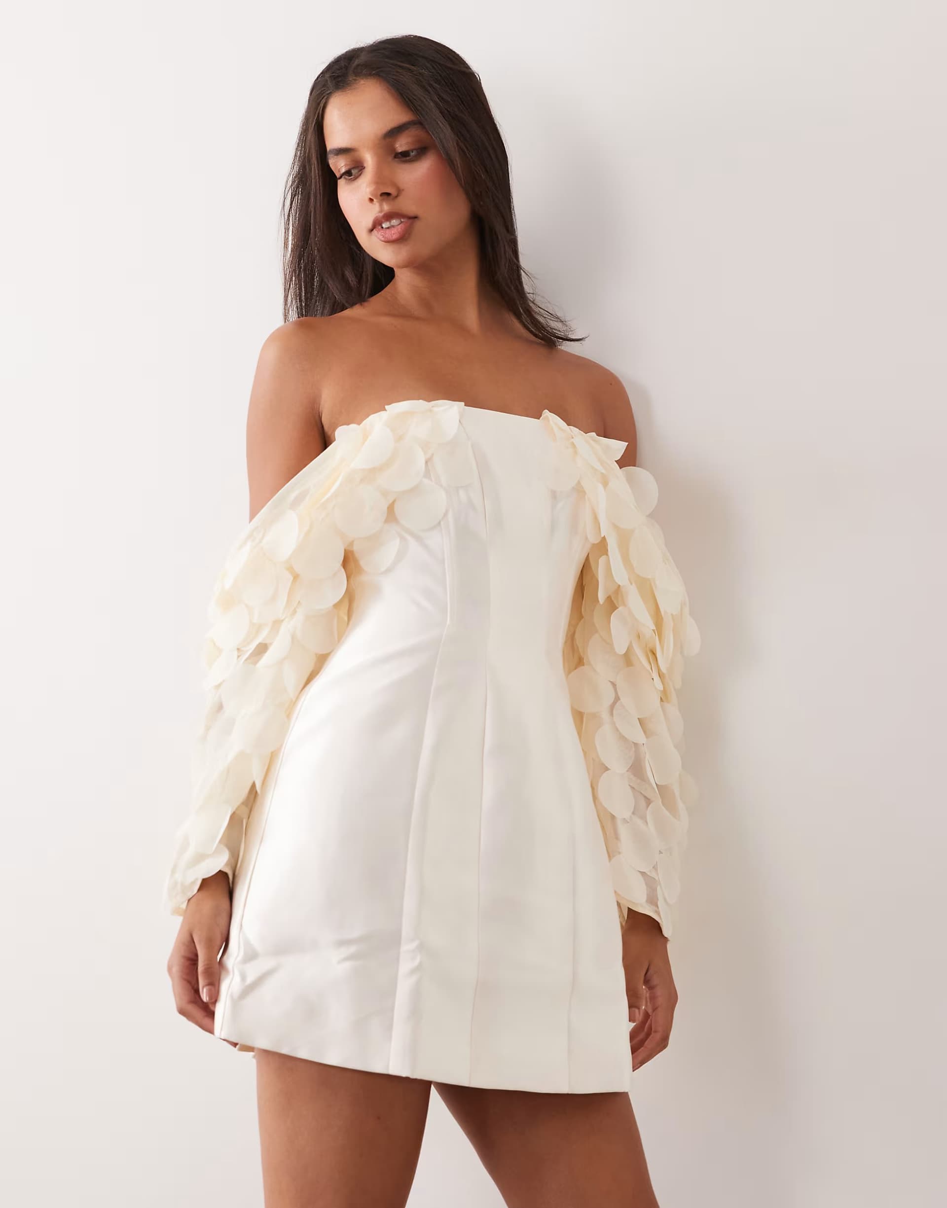 ASOS ASOS LUXE satin structured mini dress with disc sleeve in cream