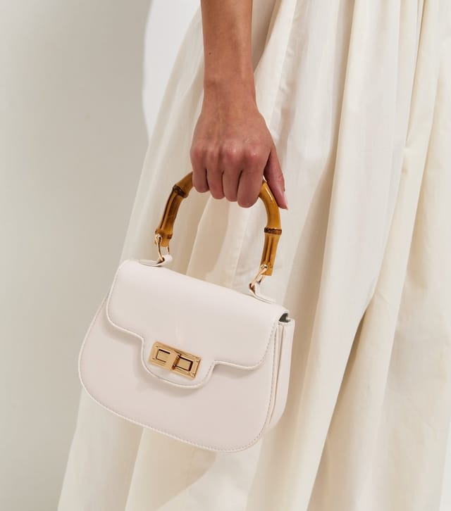 New Look Cream Faux Leather Bamboo Top Handle Saddle Bag Vegan New Look - 2