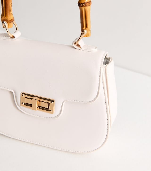New Look Cream Faux Leather Bamboo Top Handle Saddle Bag Vegan New Look - 3