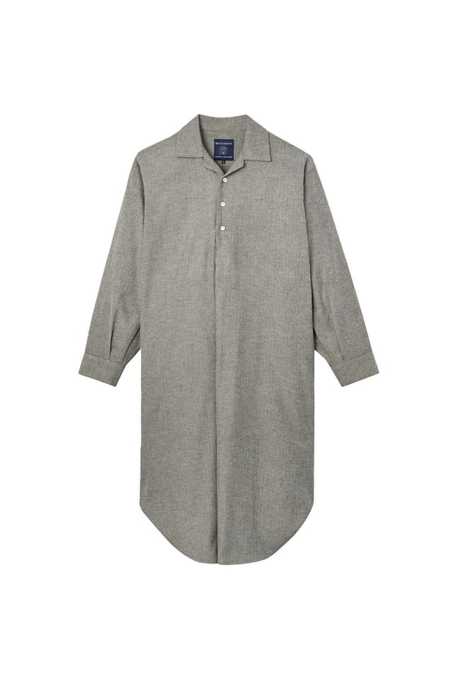 British Boxers British Boxers Men's 'Whitby Jet' Herringbone Brushed Cotton Nightshirt in Dark Grey - 2