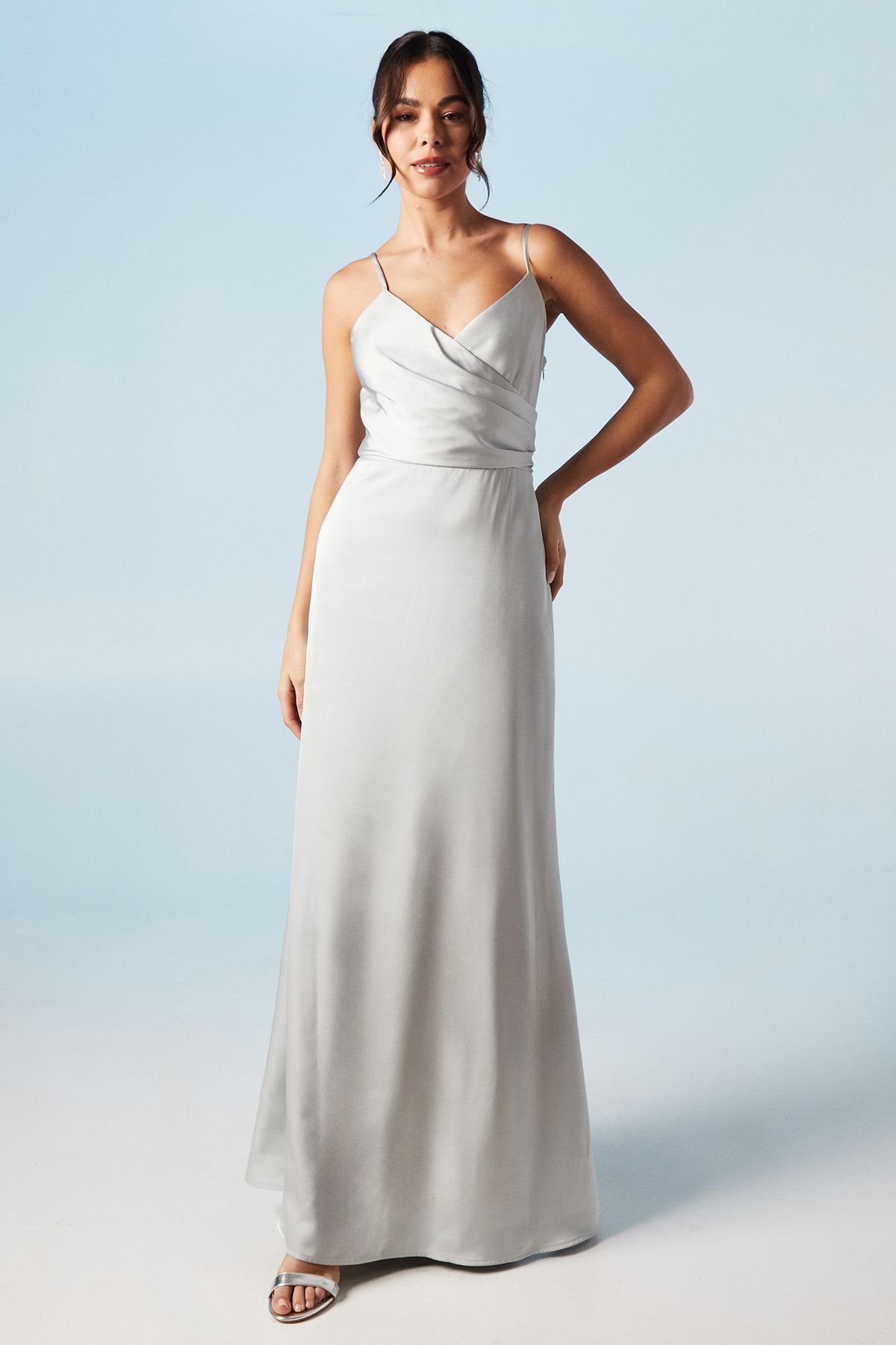 Coast Coast Women's Cami Wrap Twist Back Satin Bridesmaid Maxi Dress in Sage - 2