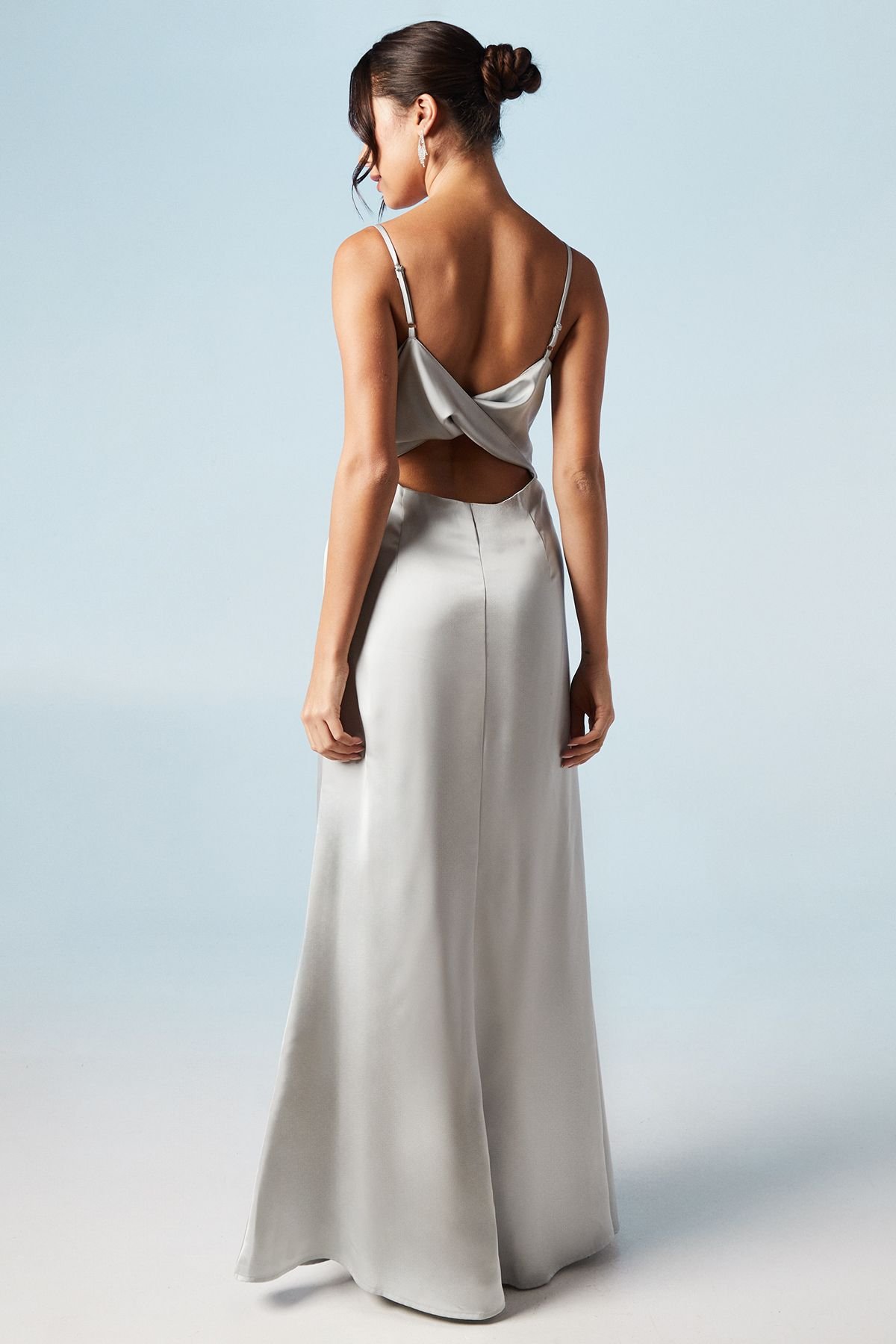 Coast Coast Women's Cami Wrap Twist Back Satin Bridesmaid Maxi Dress in Sage - 3