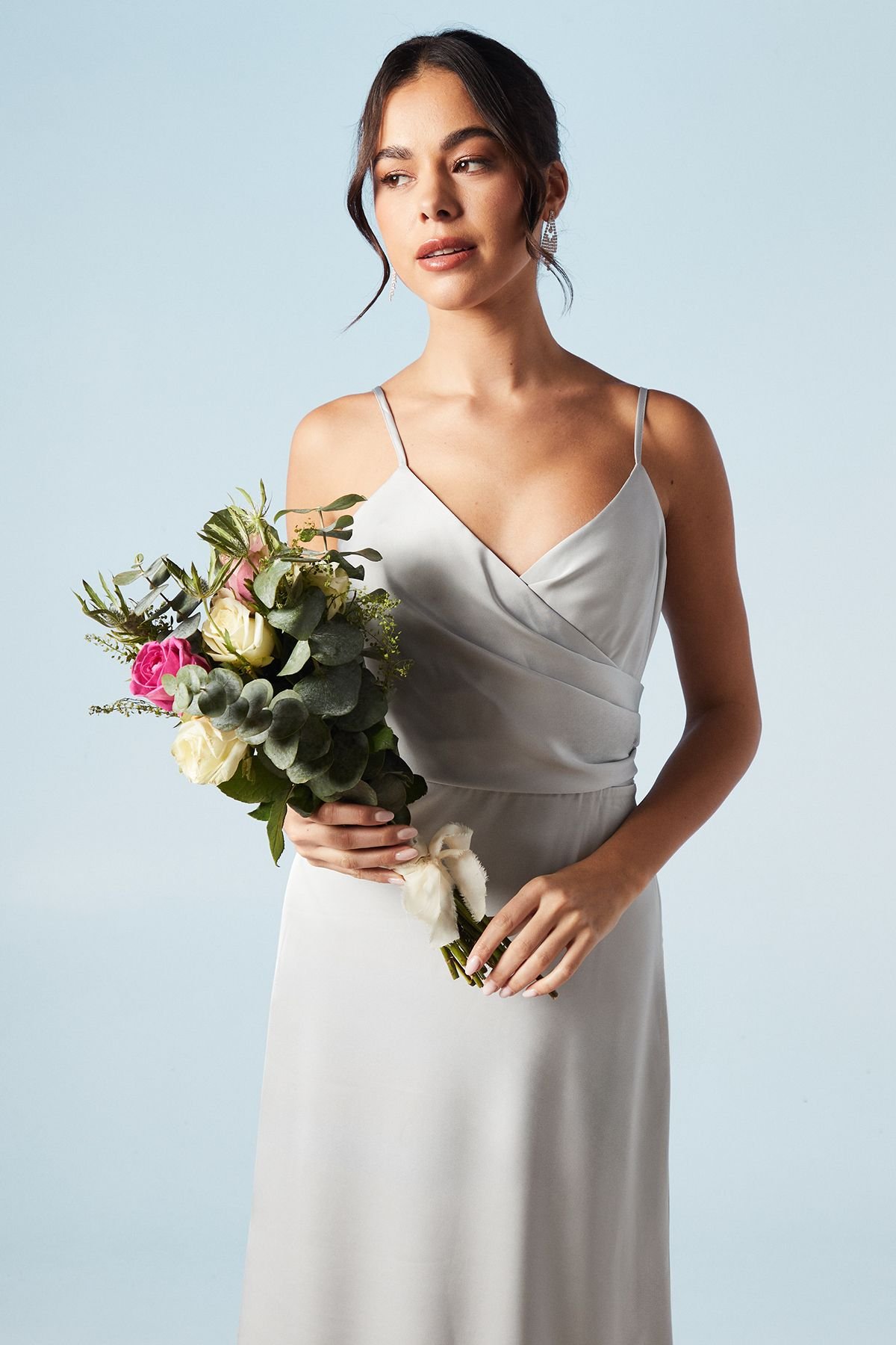 Coast Coast Women's Cami Wrap Twist Back Satin Bridesmaid Maxi Dress in Sage - 4