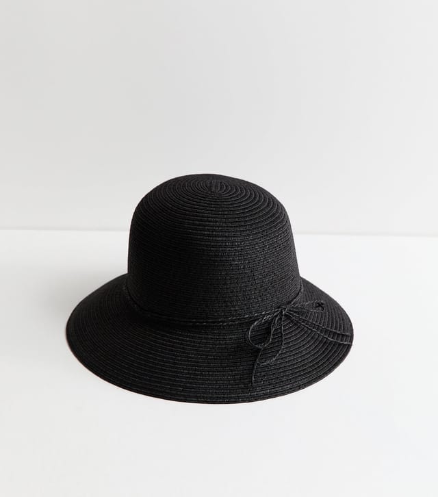 New Look Black Straw Bow Bucket Hat New Look - 2