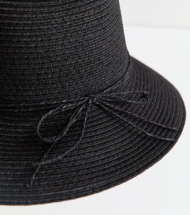 New Look Black Straw Bow Bucket Hat New Look - 3
