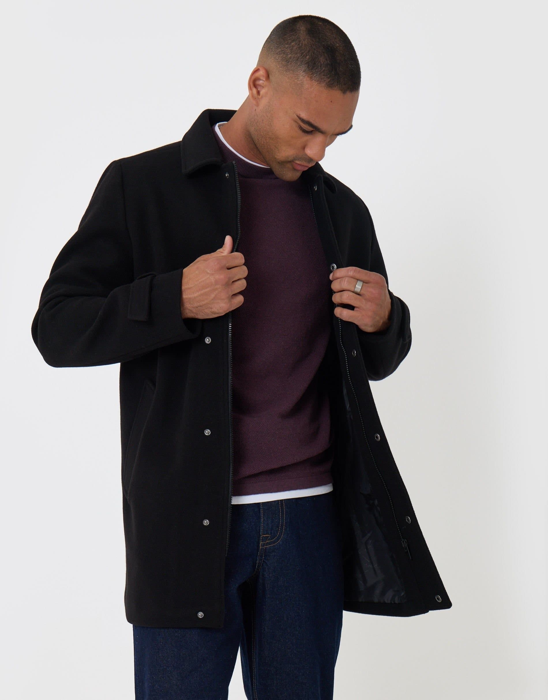 Threadbare threadbare Men's Longline Funnel Neck Coat in Black