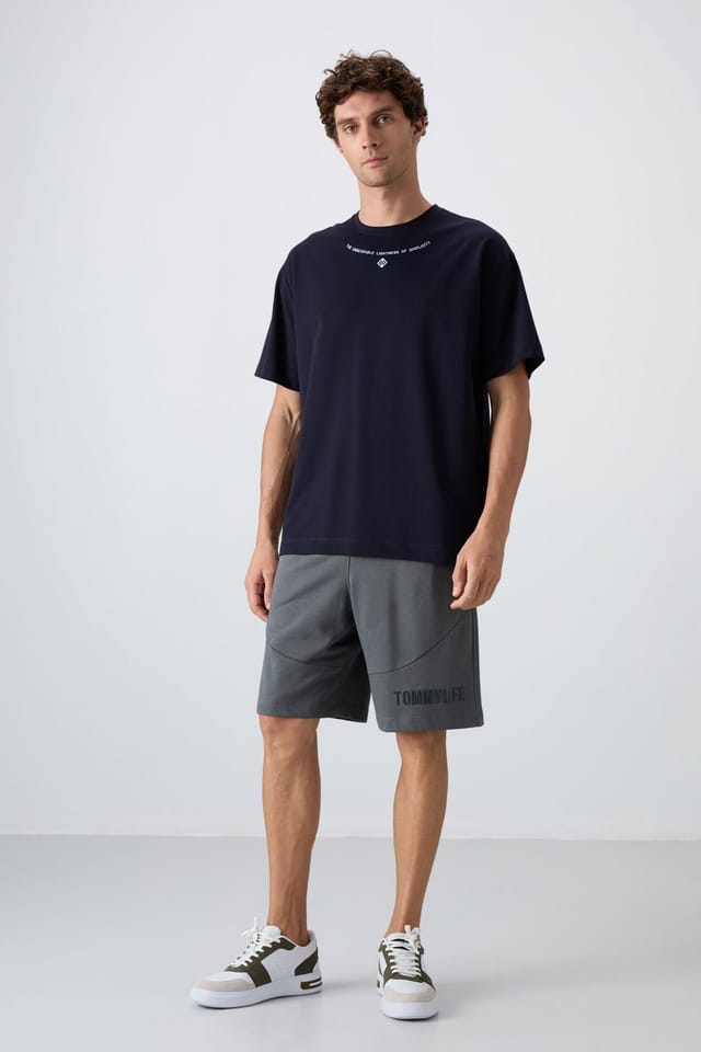 Tommy Life Tommy Life Men's Oversized Printed Crew Neck T-Shirt in Navy - 3