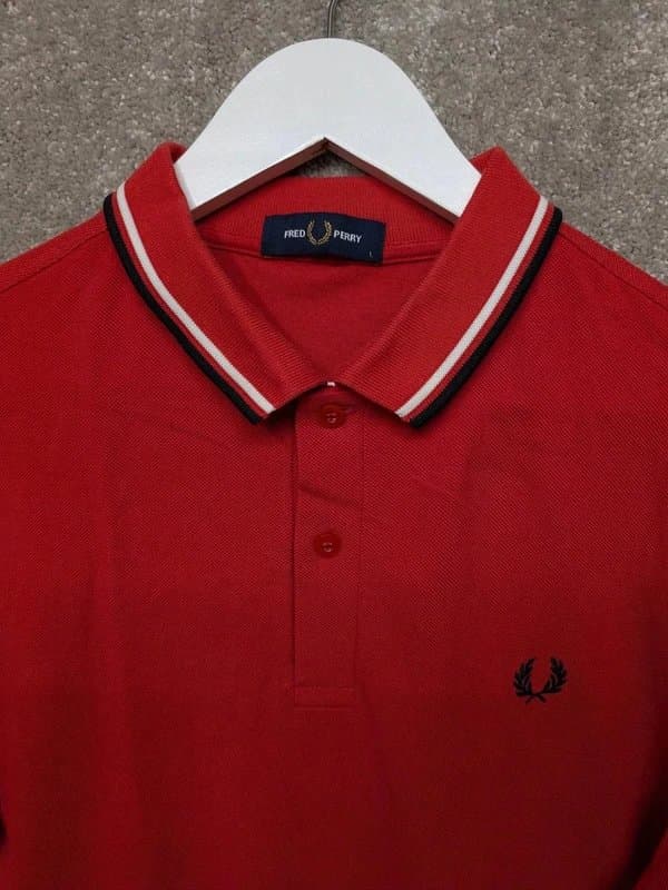 Fred Perry Fred Perry Polo Mens Size L Red Cotton Iconic Contrast Stripe Twin Tipped