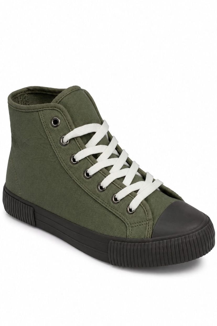 Spot On Spot On Men's High Top Canvas Lace Up Trainers in Khaki - 1