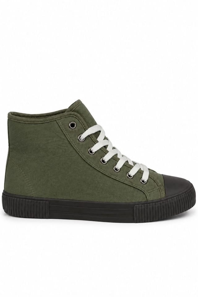 Spot On Spot On Men's High Top Canvas Lace Up Trainers in Khaki - 2