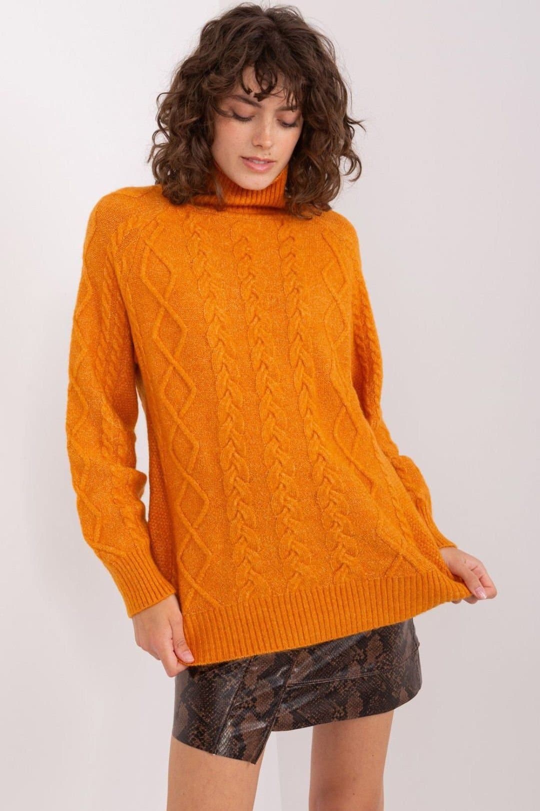 Love Lace Love Lace Orange Acrylic Turtleneck Sweater
