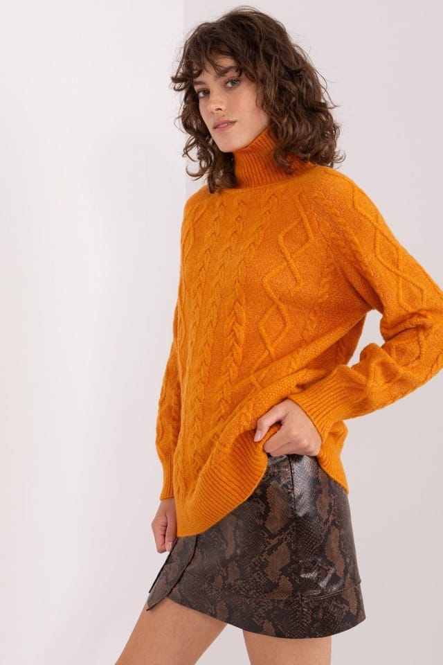 Love Lace Love Lace Women's Plaid Turtleneck Acrylic Sweater Long Sleeve in Orange - 2