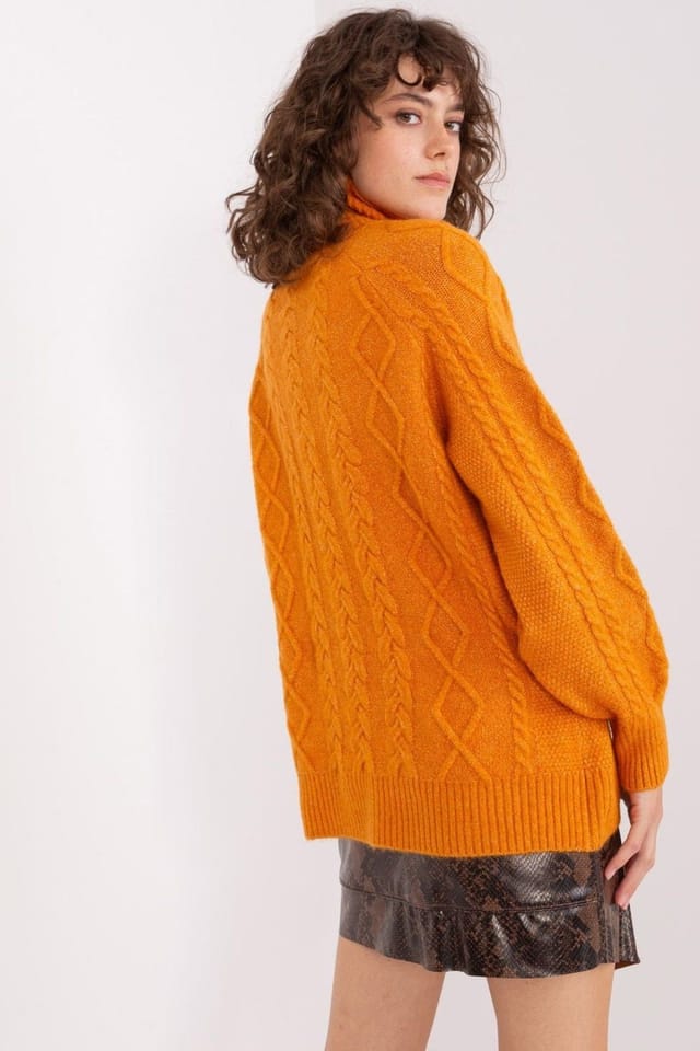 Love Lace Love Lace Women's Plaid Turtleneck Acrylic Sweater Long Sleeve in Orange - 3