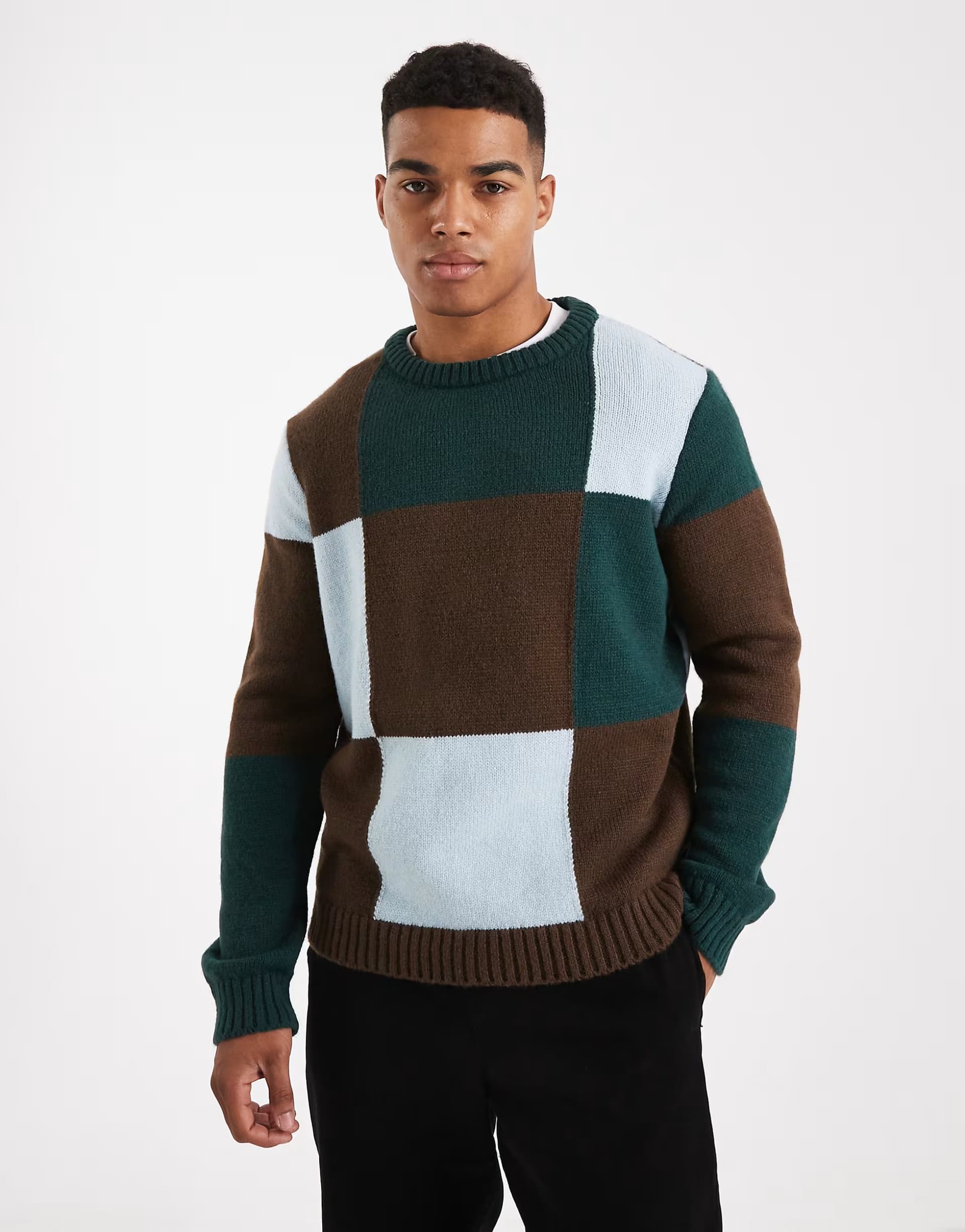 ASOS ASOS DESIGN knitted relaxed crew neck jumper in all over checkerboard print