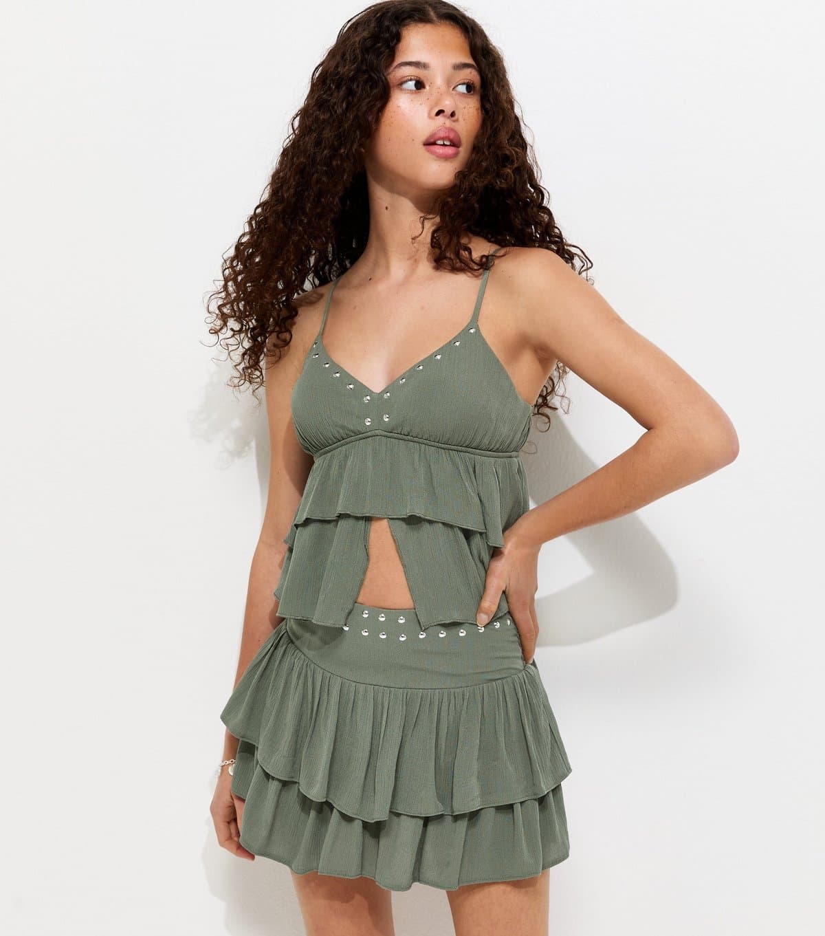 New Look Girls' Khaki Studded Rara Skort New Look