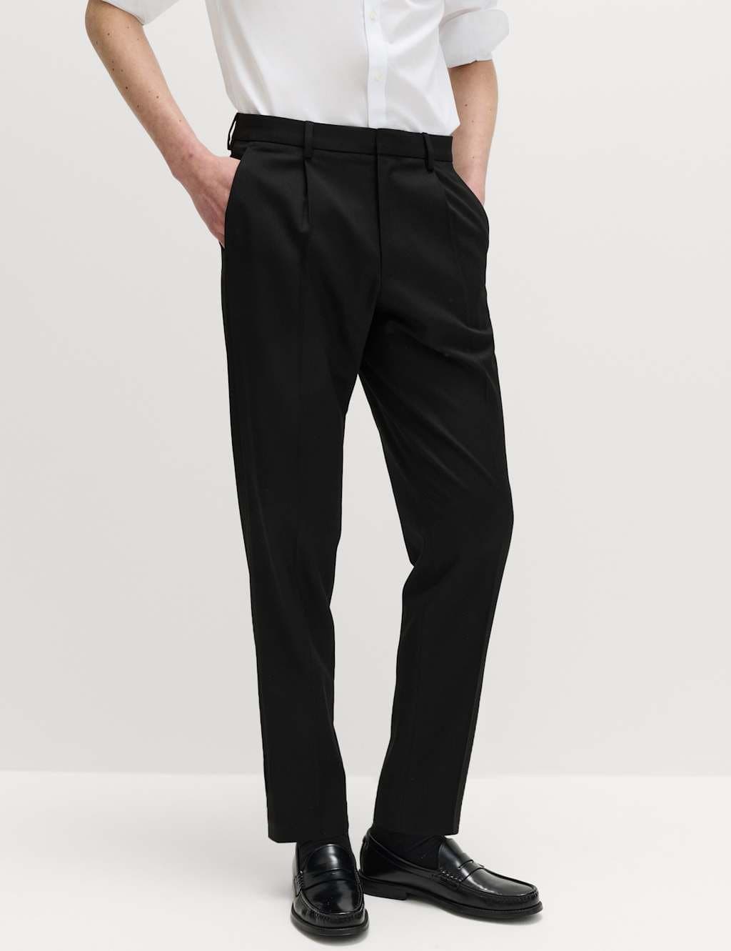 Marks & Spencer M&S Tailored Fit Stretch Smart Trousers in Black