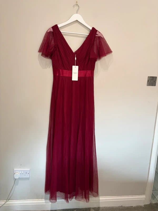 Ever Pretty NWT Ever Pretty Burgundy Tulle Maxi Dress UK 12 Bridesmaid Prom Evening Gown