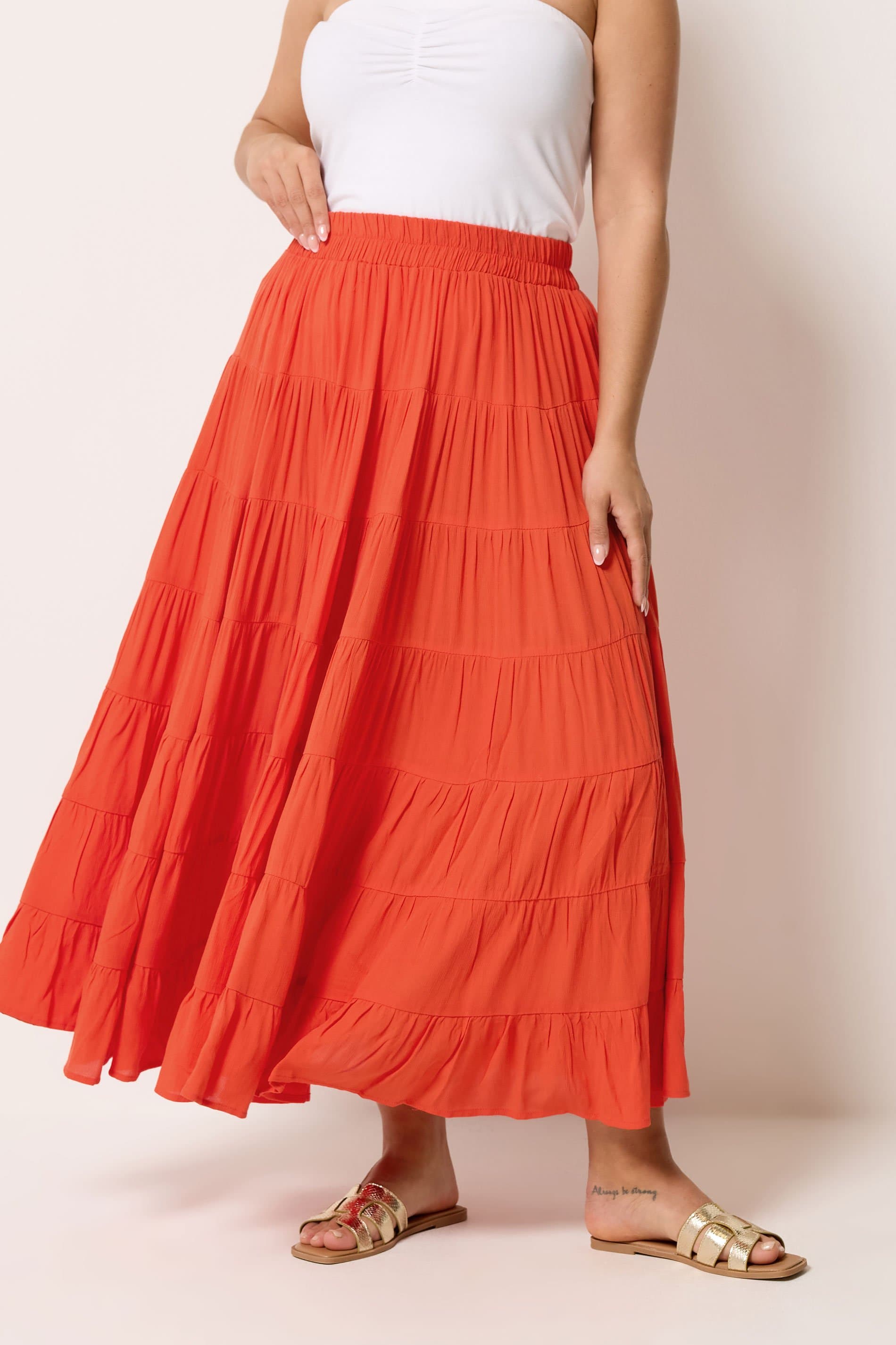 Yours Plus Size Orange Tiered Maxi Skirt