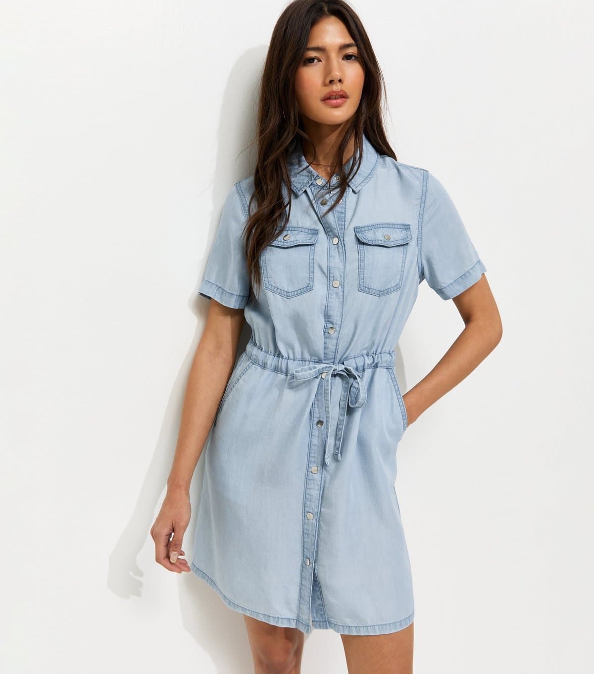 New Look Women's Light Blue Lightweight Denim Shirt A line Mini Dress New Look