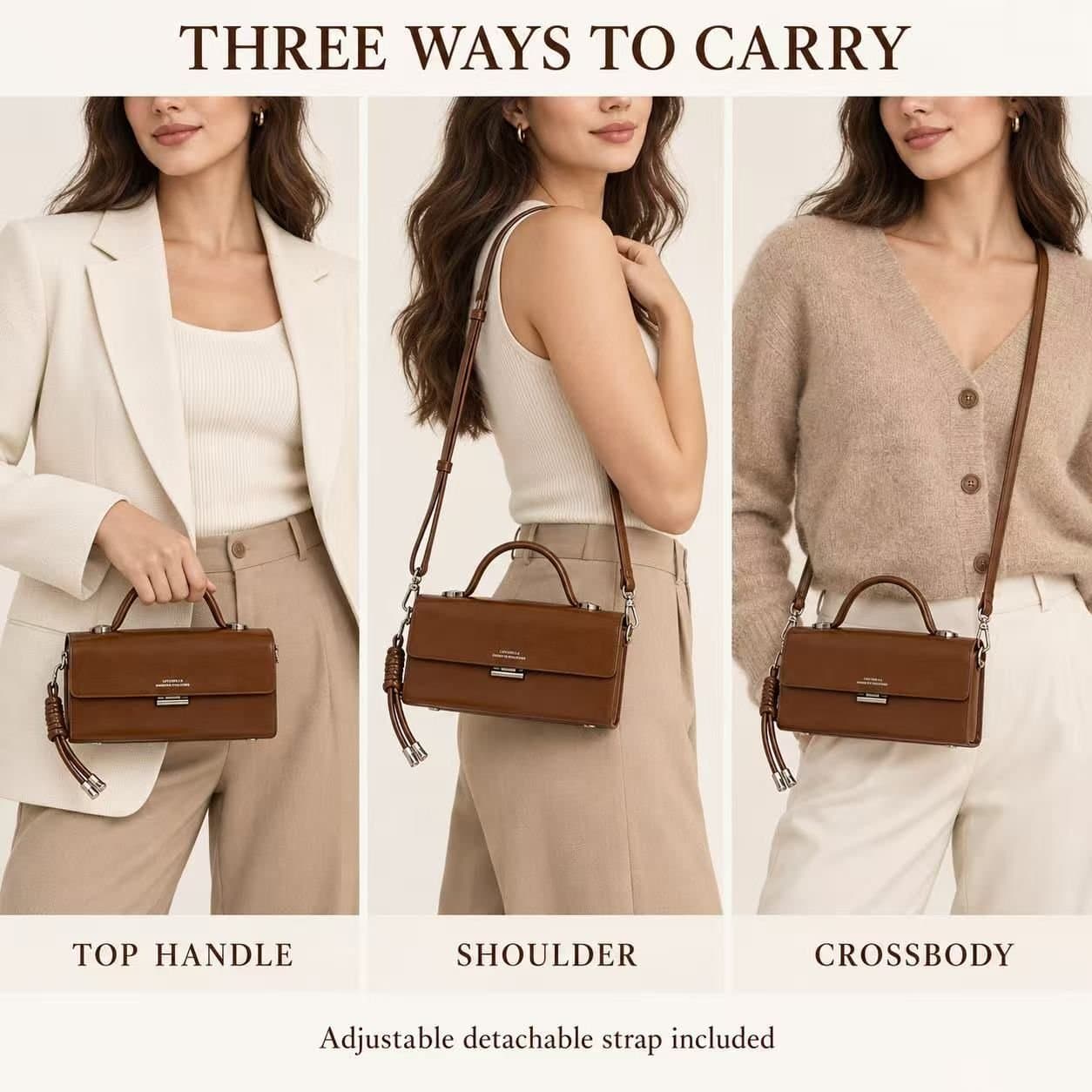 Chrisbella London Chrisbella London Women's CHRISBELLA Structured Handbag with Top Handle & Crossbody Strap in Chocolate
