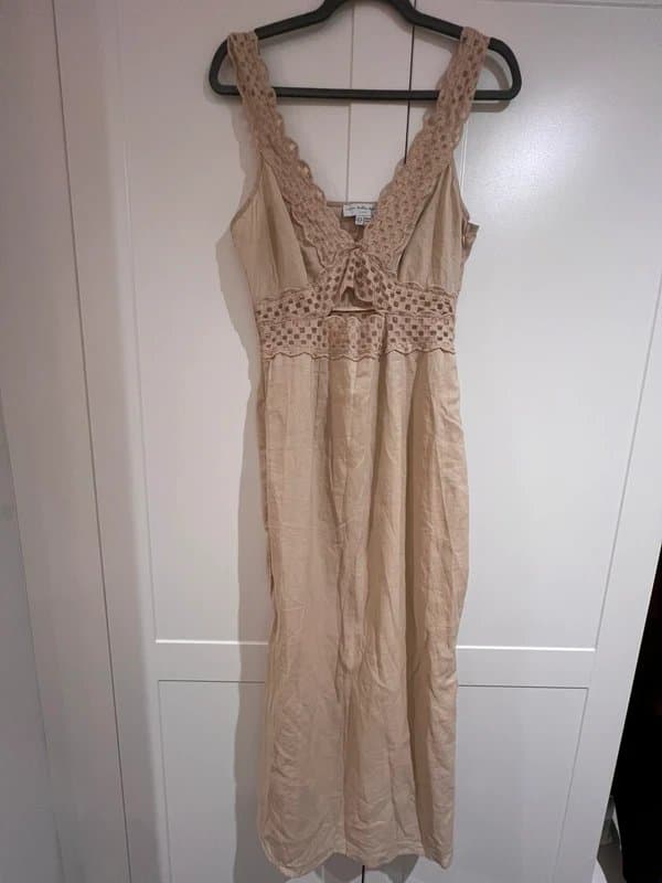 Never Fully Dressed Never Fully Dressed Beige Crochet Detail Midi Dress 🤎