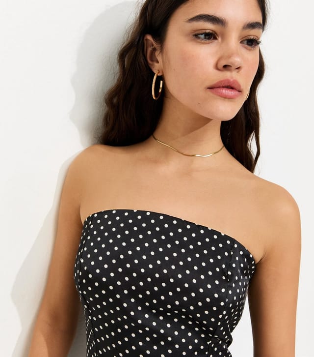 New Look Women's Black Polka Dot Satin Lace Trim Mini Dress New Look - 2