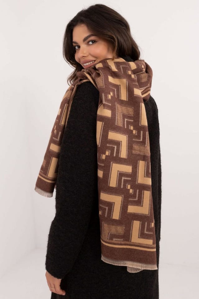 Love Lace Love Lace Women's Viscose Geometric Pattern Tassel Scarf Long Soft Modern Wrap in Brown - 2