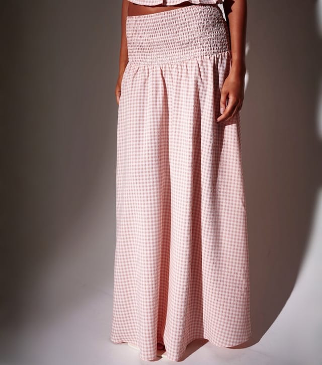 South Beach Women's Light Coral Gingham Shirred Maxi Skirt South Beach New Look - 2