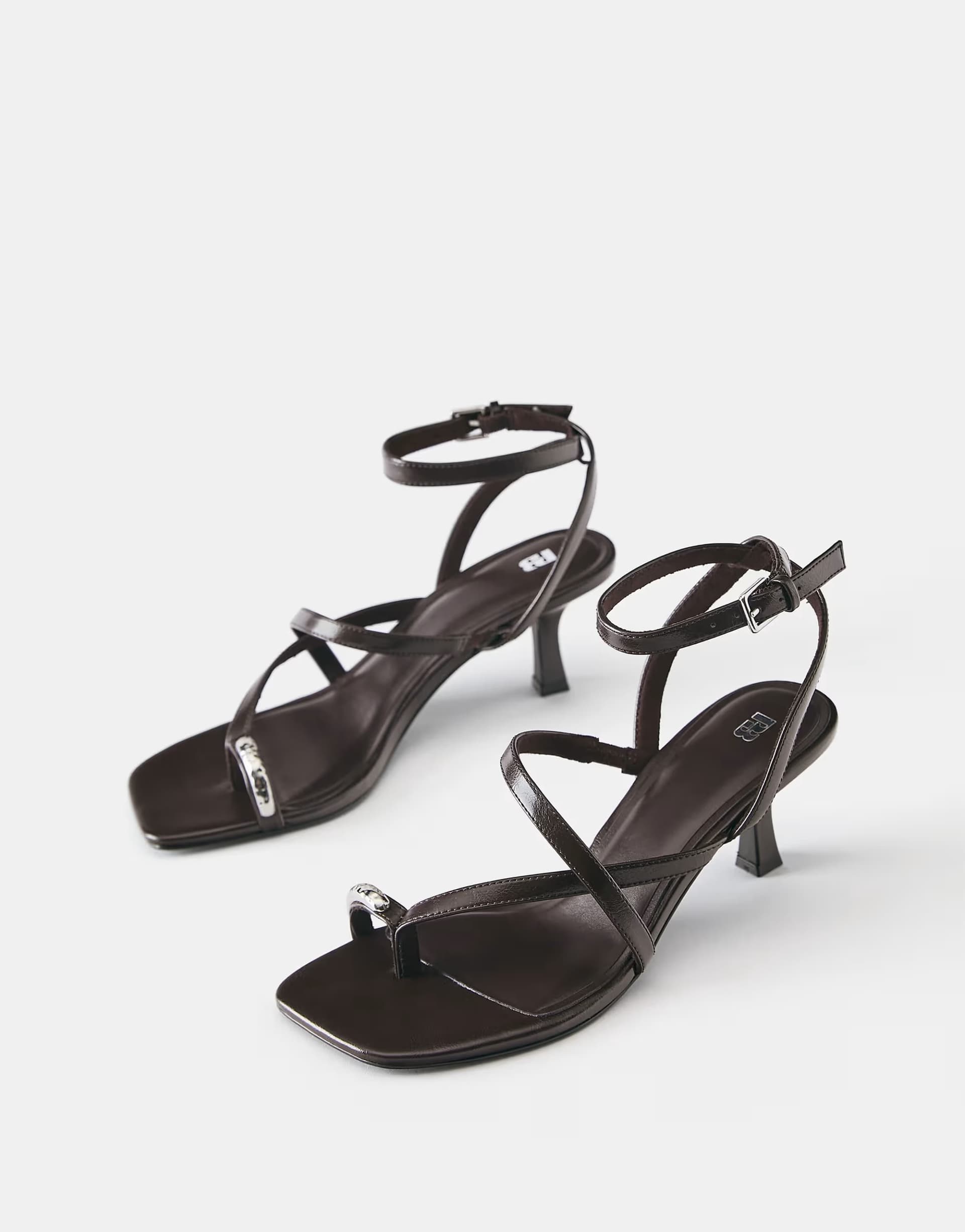 ASOS Pull&Bear Heeled sandals with strap detail in brown