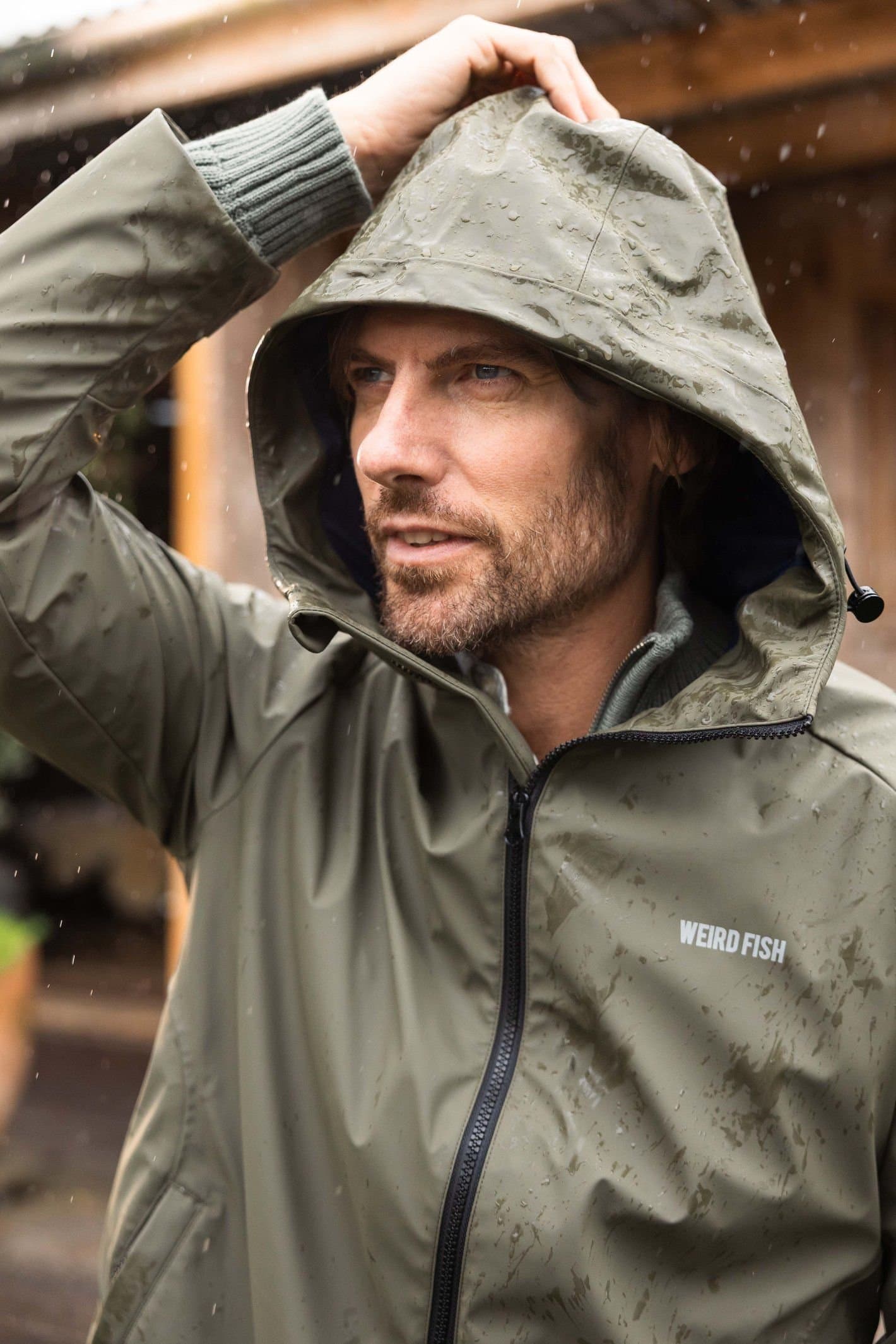 Weird Fish Weird Fish Men's Woods Waterproof Rain Jacket in Pale Green
