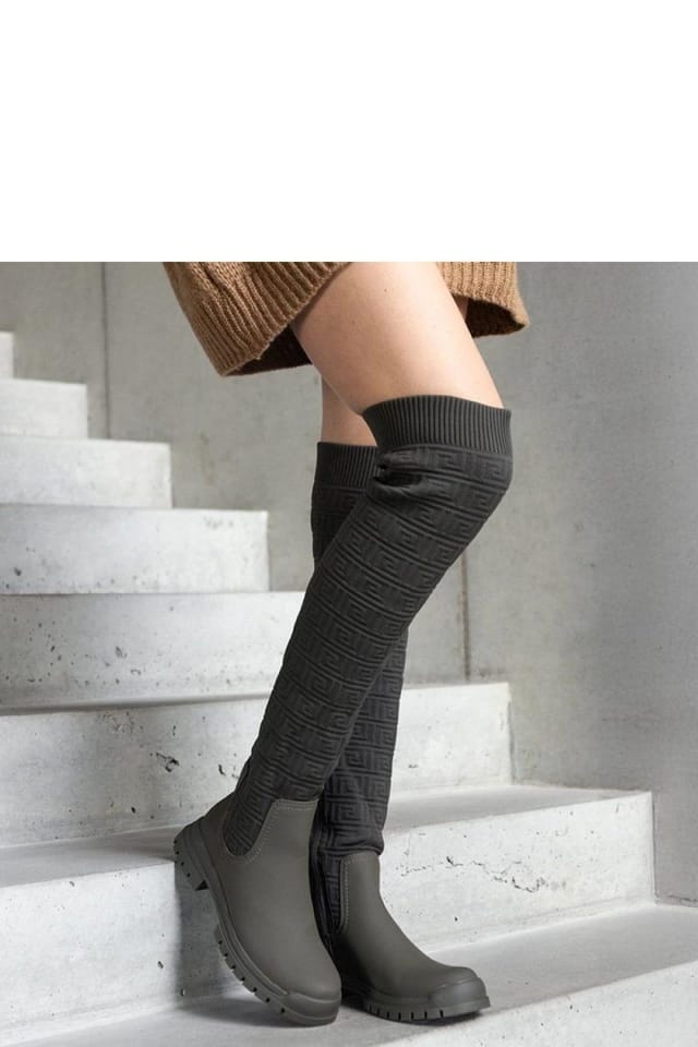 Love Lace Love Lace Women's Thigh High Matte Finish Fabric Boots with Almond Toe Lined in Green - 2