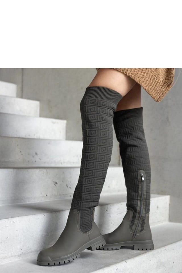 Love Lace Love Lace Women's Thigh High Matte Finish Fabric Boots with Almond Toe Lined in Green - 3