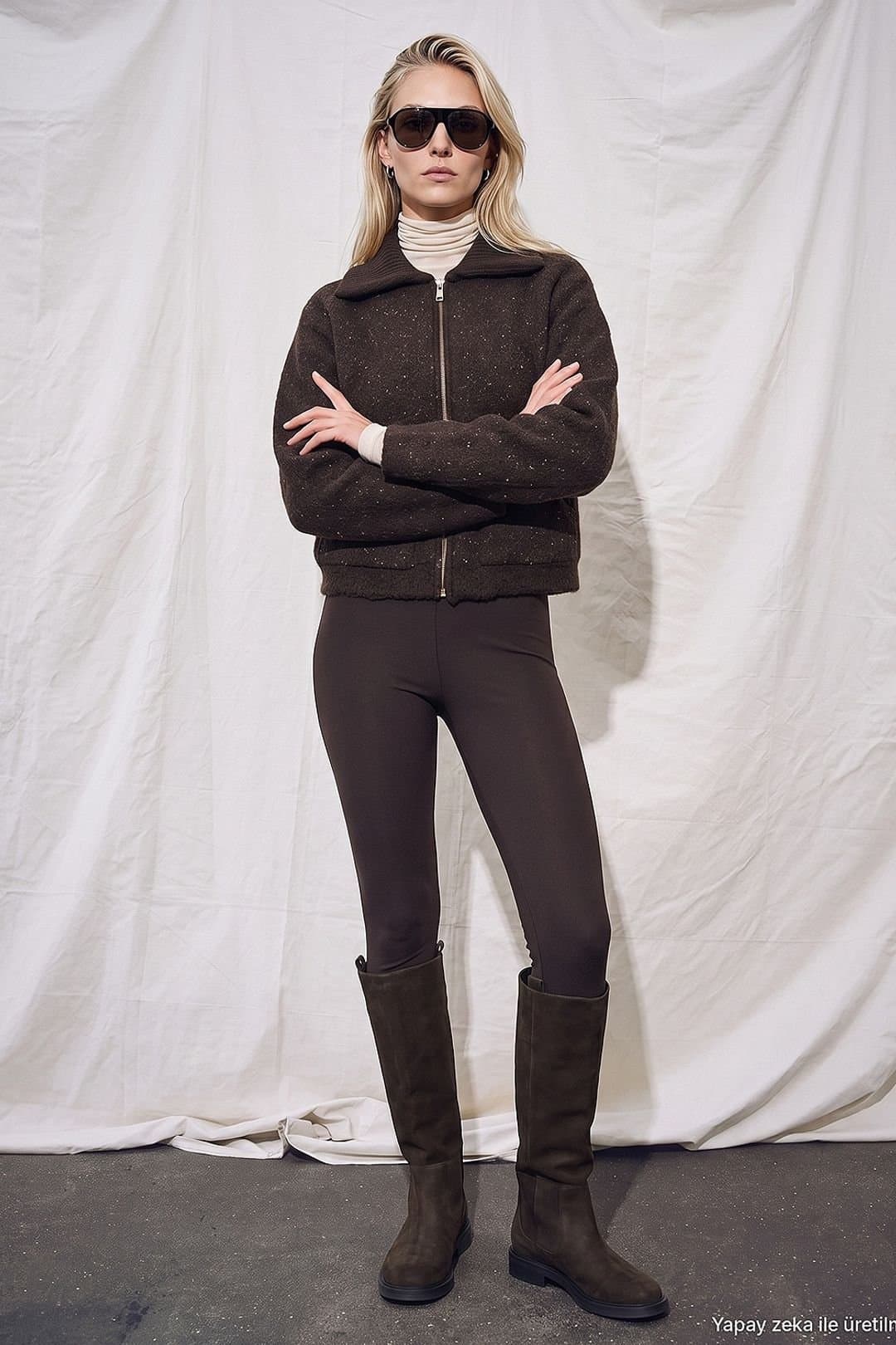 Dilvin Dilvin Women's Women's Wool-blend Cardigan in Dark Brown