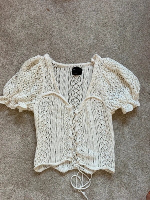 ASOS Cream Crochet Short Sleeve Top Size 8/S