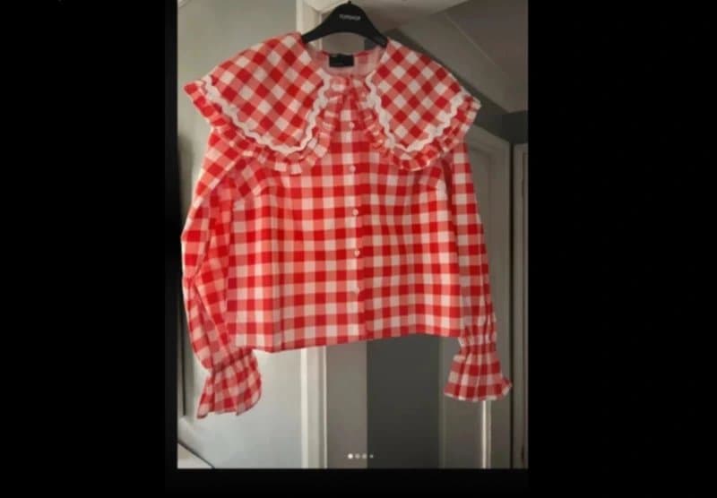 ASOS New ASOS cotton red gingham oversized collar summer blouse top 10