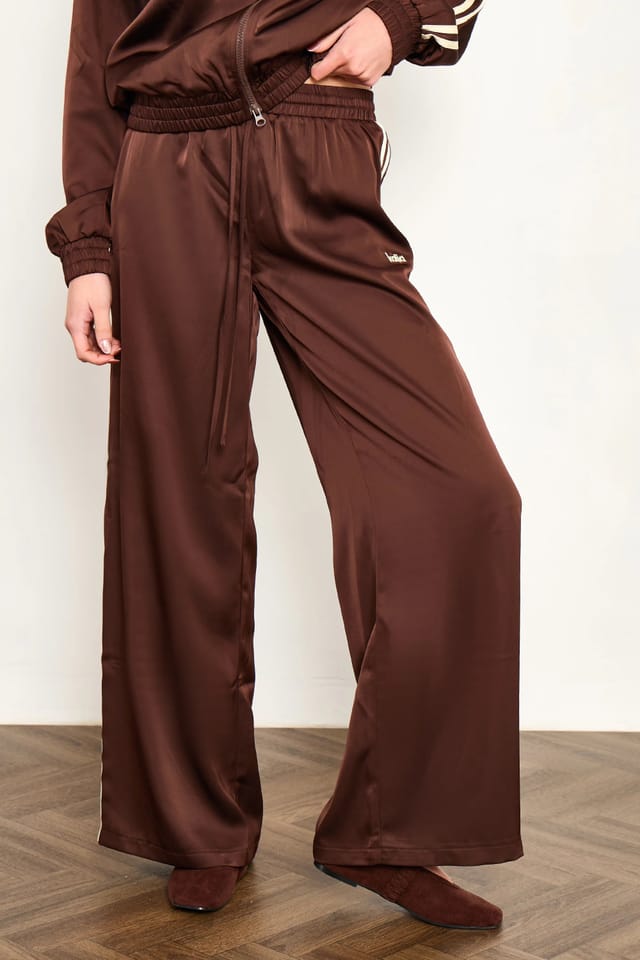 Kaiia Kaiia Satin Side Stripe Wide Leg Trousers Cocoa Brown & Lemon - 2
