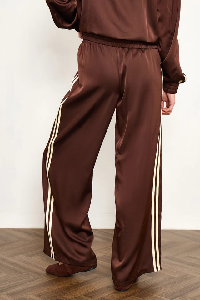 Kaiia Kaiia Satin Side Stripe Wide Leg Trousers Cocoa Brown & Lemon - 3