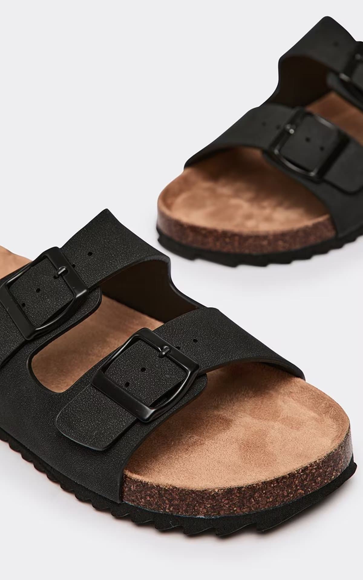EGO Olsen Double Buckle Strap Flat Slider Sandal In Black Faux Suede, Women's Size UK 3