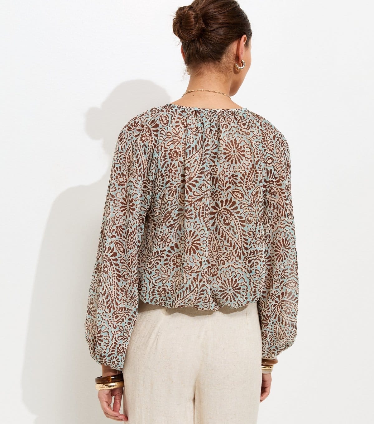 New Look Women's Green Paisley Print Long Sleeve Chiffon Blouse New Look - 4