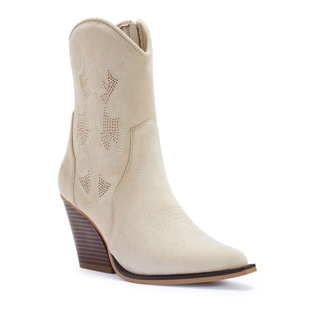 Truffle Collection Truffle Collection Women's Calf Boots Pointed Toe Zip Fastening Microfibre Block Heel Shoes in Beige - 3