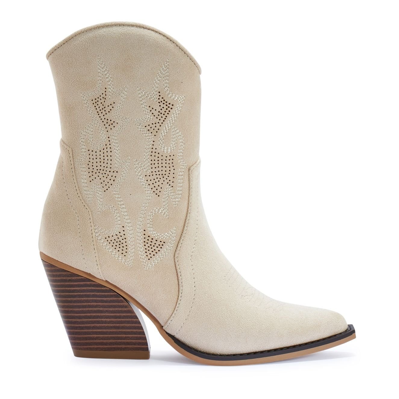 Truffle Collection Truffle Collection Women's Calf Boots Pointed Toe Zip Fastening Microfibre Block Heel Shoes in Beige - 4