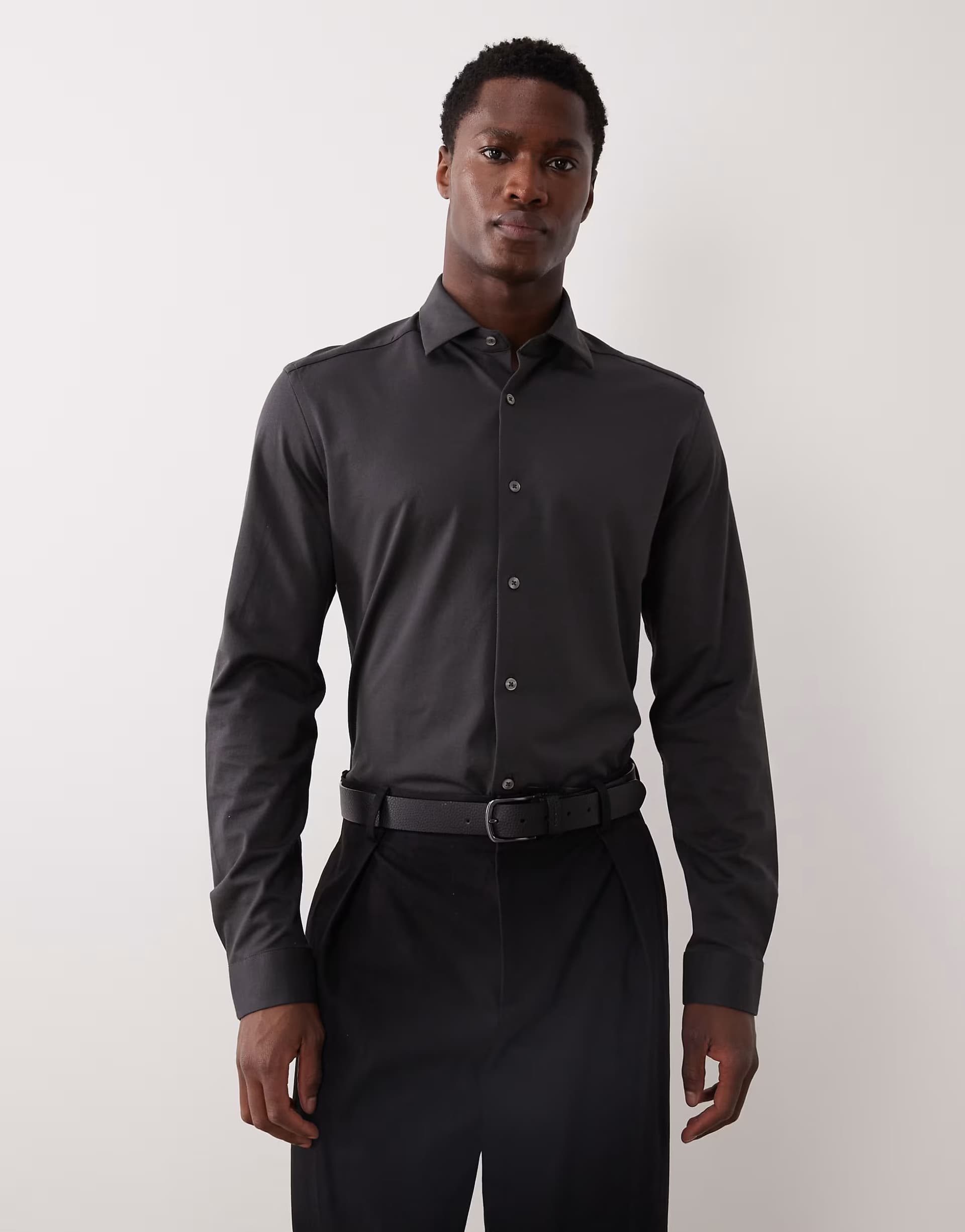 ASOS ASOS Mango Slim Fit Charcoal Cotton Shirt
