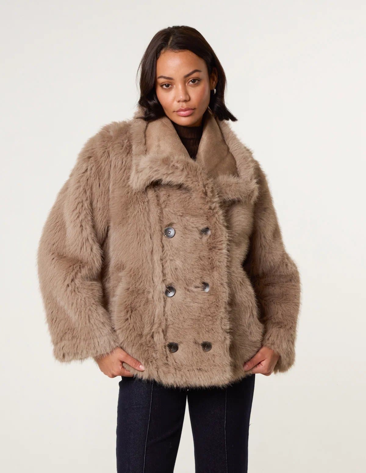Blue Vanilla Reversible Short Faux Fur Coat