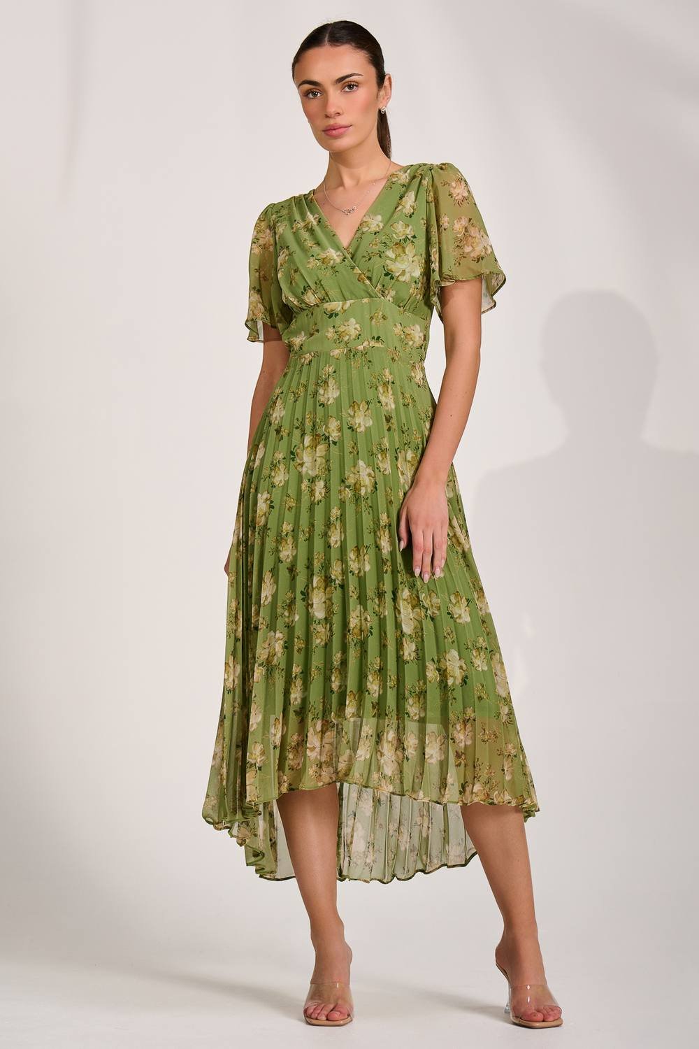 Jolie Moi Jolie Moi Women's Chiffon Pleated Maxi Dress in Bright Green - 3